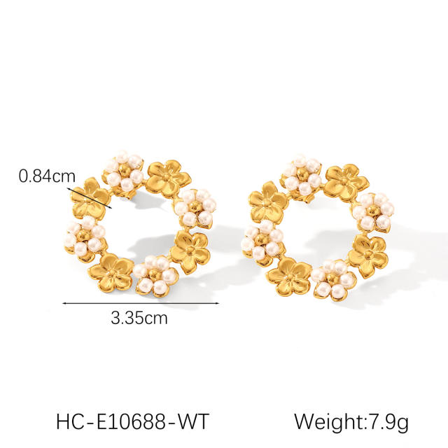18K Gold Stainless Steel Butterfly Inlaid Zircon Pearl enamel earrings