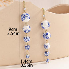 2025summer new blue white ceramics beads long earrings dangle earrings