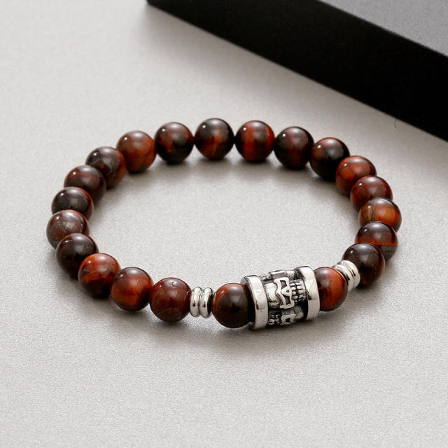 8mm Beaded Bracelet Volcanic Stone Agate Tiger Eye Stone Natural Stone Bracelet Skull Bracelet