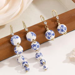 2025summer new blue white ceramics beads long earrings dangle earrings