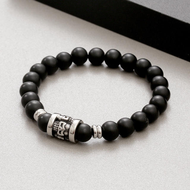 8mm Beaded Bracelet Volcanic Stone Agate Tiger Eye Stone Natural Stone Bracelet Skull Bracelet
