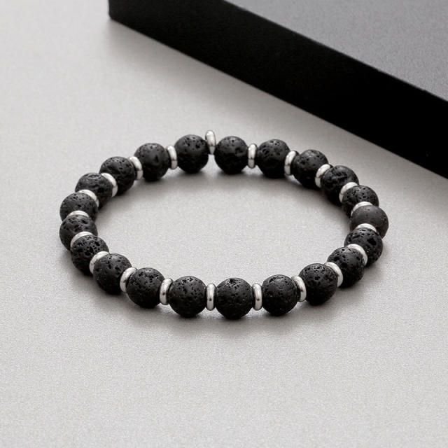 Natural stone geometric beaded bracelet 8mm tiger eye stainless steel beaded bracelet for men women