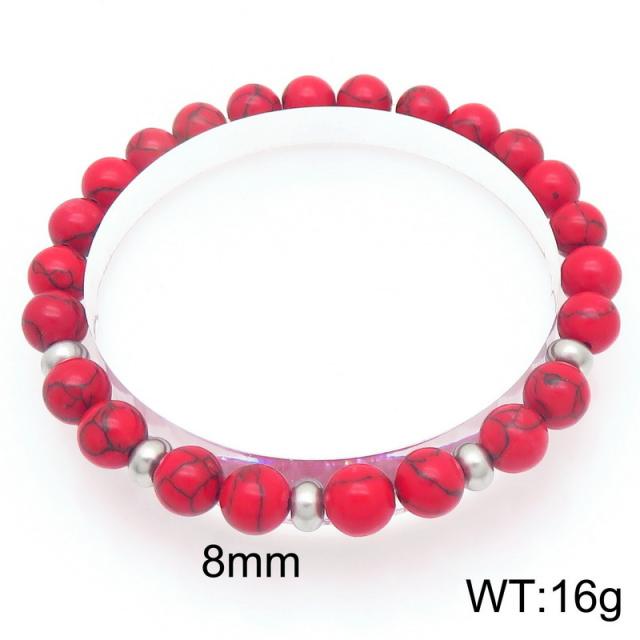 8mm natural stone bead stainless steel bead bracelet for men women