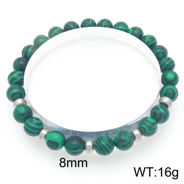 8mm natural stone bead stainless steel bead bracelet for men women