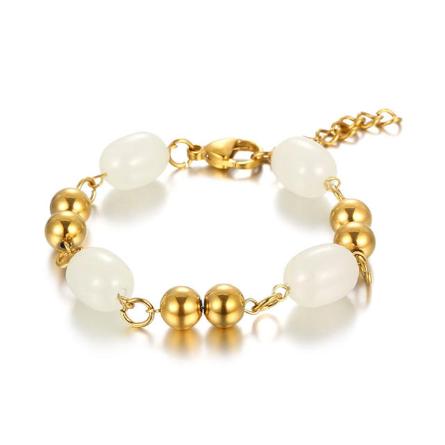 Fashion Golden Beaded mix resin bead stainless steel Bracelet