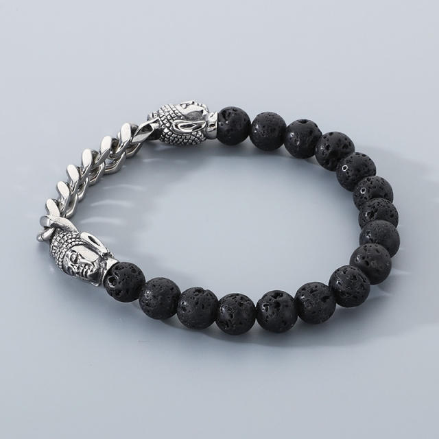 Men's Bracelet Volcanic Tiger Eye Stone Beaded Elastic Bracelet Buddha Head Bracelet