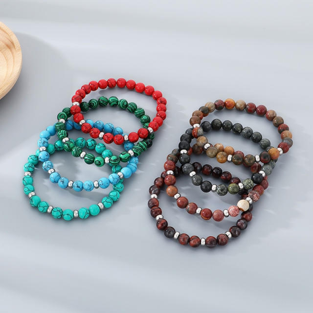 8mm natural stone bead stainless steel bead bracelet for men women