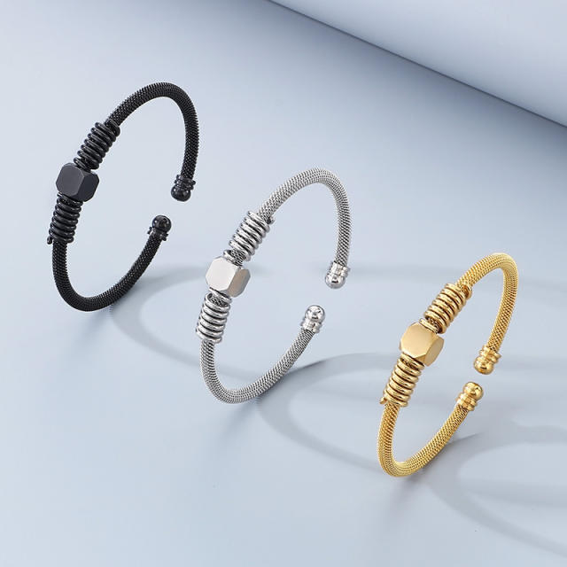 Stainless Steel Advanced Sense Steel Wire Cable Bangle Bracelet Engraving DIY Jewelry