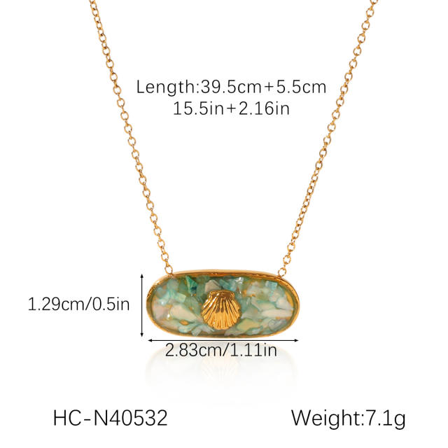 Marine Style Stainless Steel Epoxy Broken Shell Necklace Starfish Open Ring jewelry suit