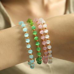 Colorful opal stone bead stainless steel bracelet