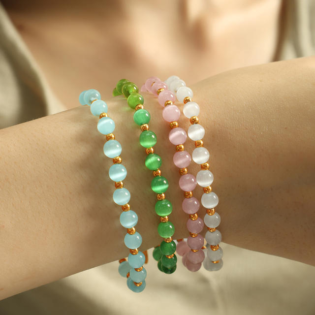Colorful opal stone bead stainless steel bracelet
