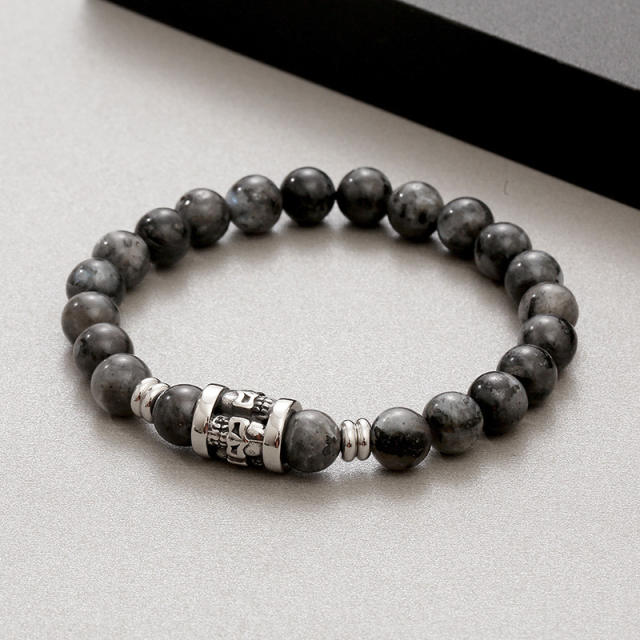 8mm Beaded Bracelet Volcanic Stone Agate Tiger Eye Stone Natural Stone Bracelet Skull Bracelet