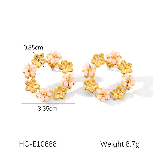 18K Gold Stainless Steel Butterfly Inlaid Zircon Pearl enamel earrings