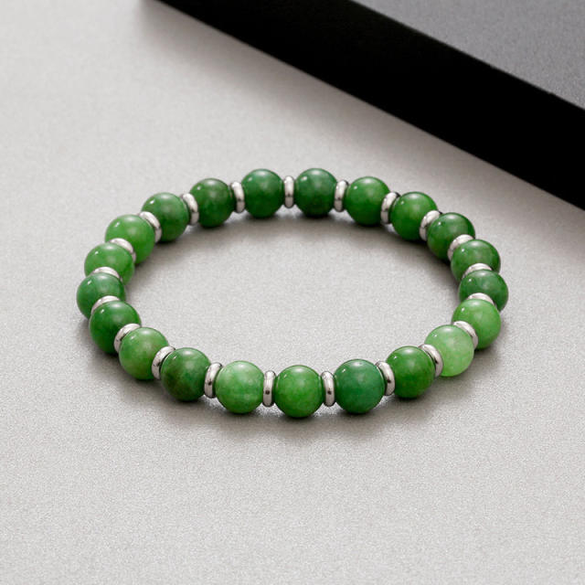 Natural stone geometric beaded bracelet 8mm tiger eye stainless steel beaded bracelet for men women