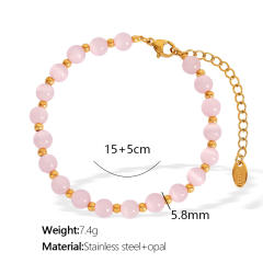 Colorful opal stone bead stainless steel bracelet
