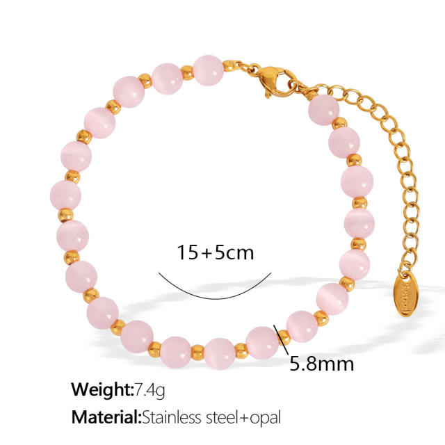 Colorful opal stone bead stainless steel bracelet