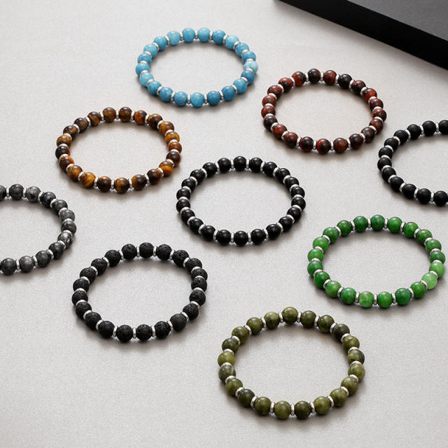Natural stone geometric beaded bracelet 8mm tiger eye stainless steel beaded bracelet for men women
