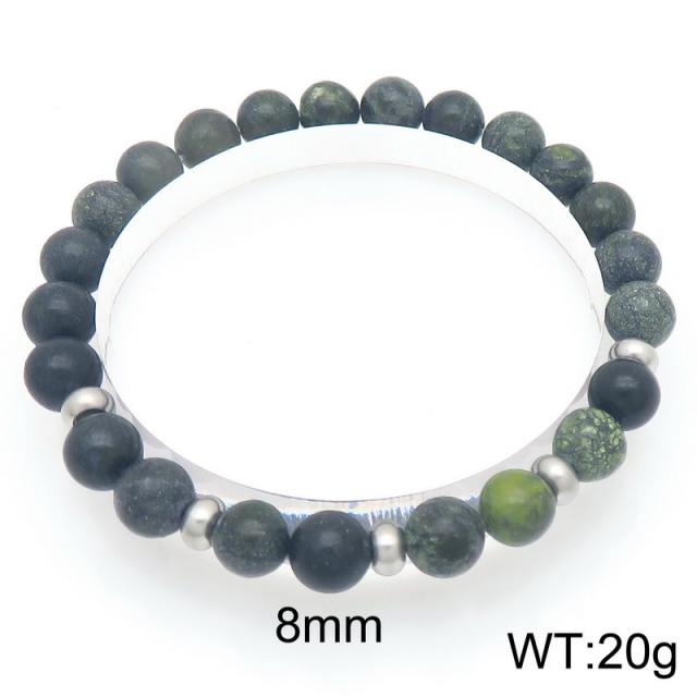 8mm natural stone bead stainless steel bead bracelet for men women