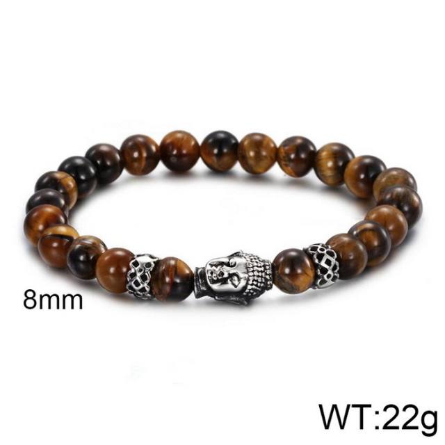 Men's Bracelet Volcanic Tiger Eye Stone Beaded Elastic Bracelet Buddha Head Bracelet