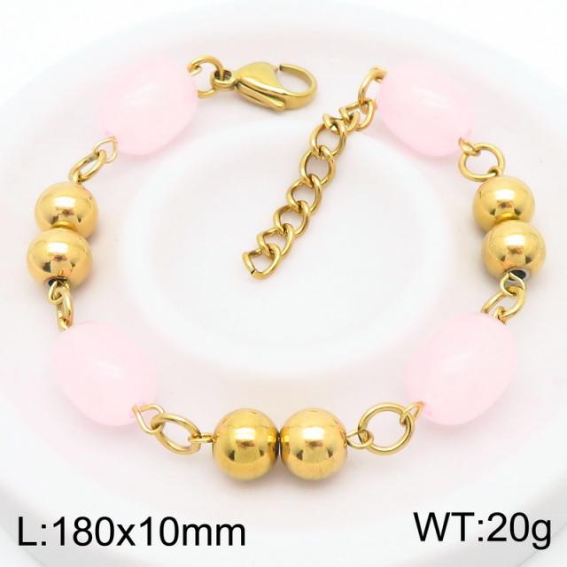 Fashion Golden Beaded mix resin bead stainless steel Bracelet