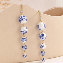 2025summer new blue white ceramics beads long earrings dangle earrings