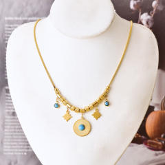 Vintage turquoise stone black stone statement stainless steel necklace bracelet suit