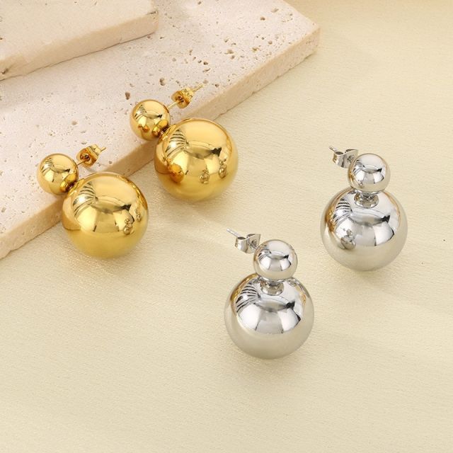 18KG hollow ball bead stainless steel earrings
