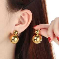18KG hollow ball bead stainless steel earrings