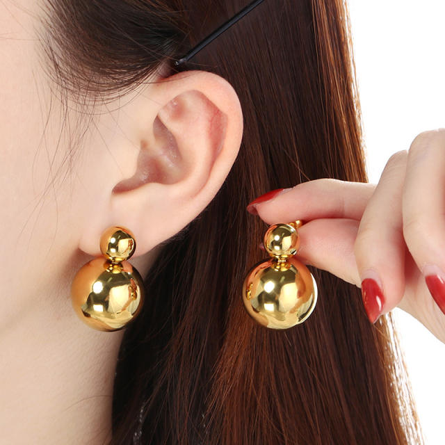 18KG hollow ball bead stainless steel earrings
