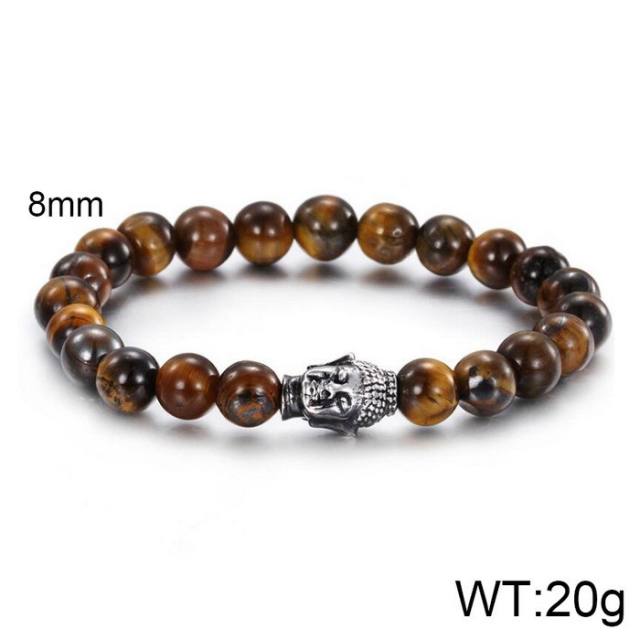 Men's Bracelet Volcanic Tiger Eye Stone Beaded Elastic Bracelet Buddha Head Bracelet