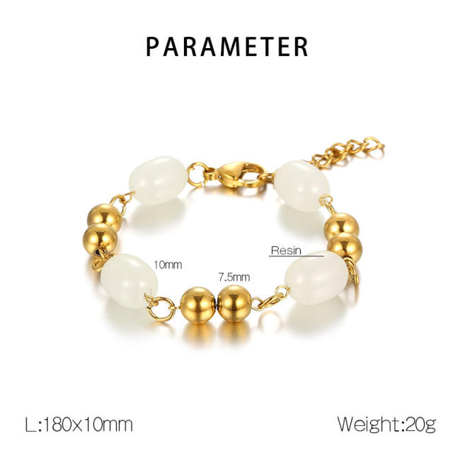 Fashion Golden Beaded mix resin bead stainless steel Bracelet