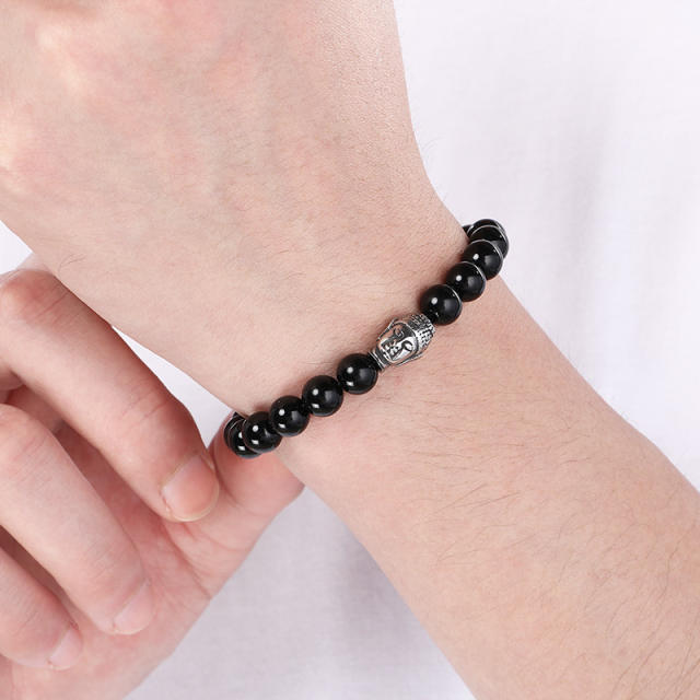 Men's Bracelet Volcanic Tiger Eye Stone Beaded Elastic Bracelet Buddha Head Bracelet