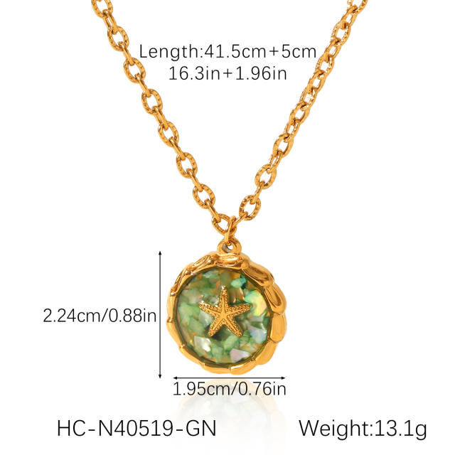 Marine Style Stainless Steel Epoxy Broken Shell Necklace Starfish Open Ring jewelry suit