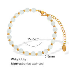 Colorful opal stone bead stainless steel bracelet