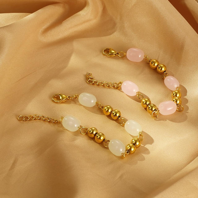 Fashion Golden Beaded mix resin bead stainless steel Bracelet