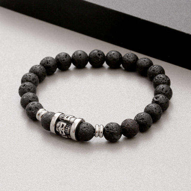 8mm Beaded Bracelet Volcanic Stone Agate Tiger Eye Stone Natural Stone Bracelet Skull Bracelet
