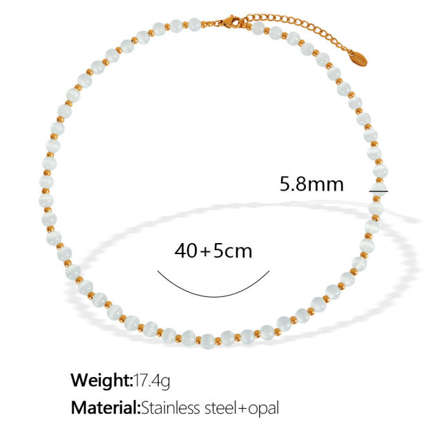 Colorful opal stone bead stainless steel bracelet