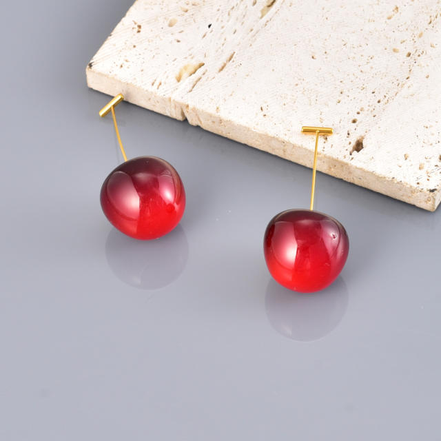 Popular Titanium Steel Red Cherry Earrings stainless steel summer fruit earrings