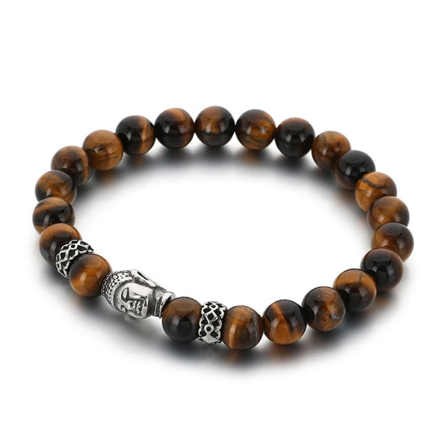 Men's Bracelet Volcanic Tiger Eye Stone Beaded Elastic Bracelet Buddha Head Bracelet