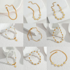 Simple Pearl Bracelet Women's Pastoral Style Creative Bohemian Beach Daisy Stainless Steel Bracelet