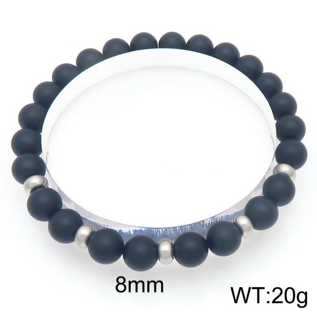 8mm natural stone bead stainless steel bead bracelet for men women
