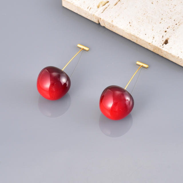 Popular Titanium Steel Red Cherry Earrings stainless steel summer fruit earrings