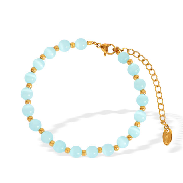 Colorful opal stone bead stainless steel bracelet