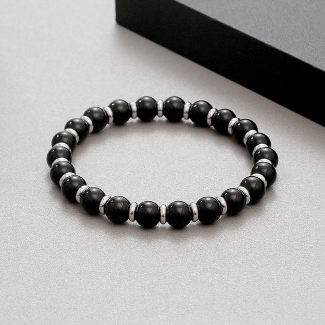 Natural stone geometric beaded bracelet 8mm tiger eye stainless steel beaded bracelet for men women
