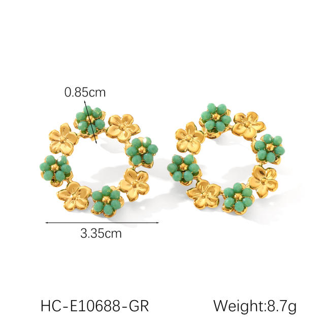 18K Gold Stainless Steel Butterfly Inlaid Zircon Pearl enamel earrings