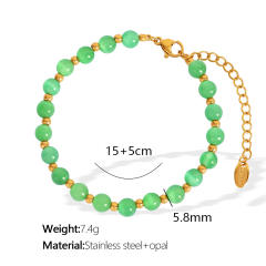 Colorful opal stone bead stainless steel bracelet