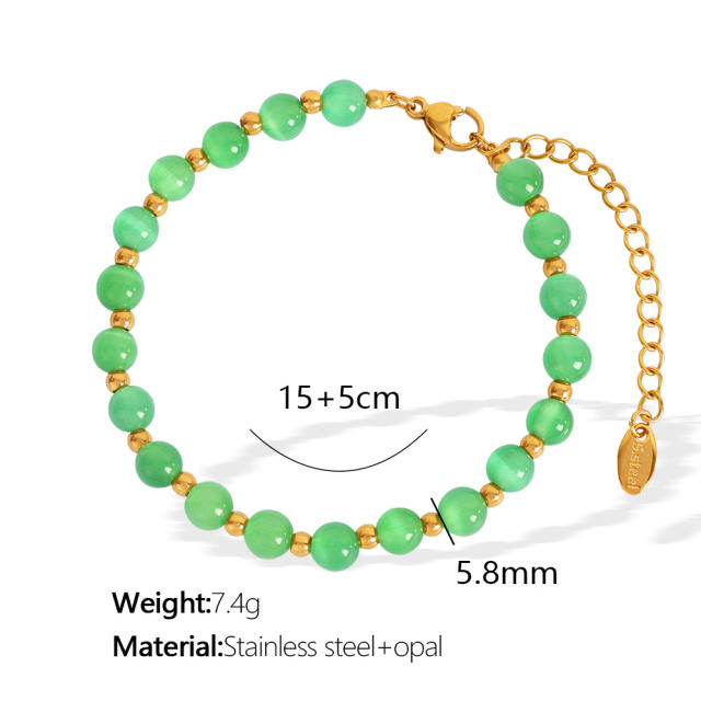 Colorful opal stone bead stainless steel bracelet
