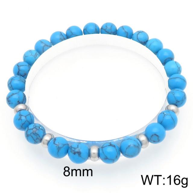 8mm natural stone bead stainless steel bead bracelet for men women