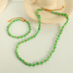 Colorful opal stone bead stainless steel bracelet