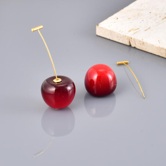 Popular Titanium Steel Red Cherry Earrings stainless steel summer fruit earrings